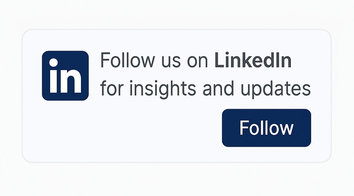 A LinkedIn logo next to the text Follow us on LinkedIn for insights and updates. A blue button labeled Follow appears on the right.